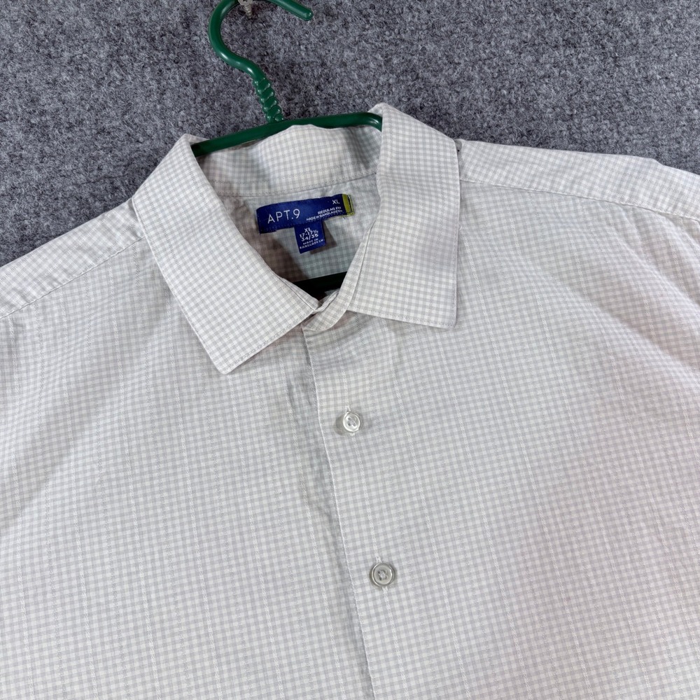 Apt 9 Mens XL Regular Fit Long Sleeve Button Down Dress Shirt Gray Check 17-17.5